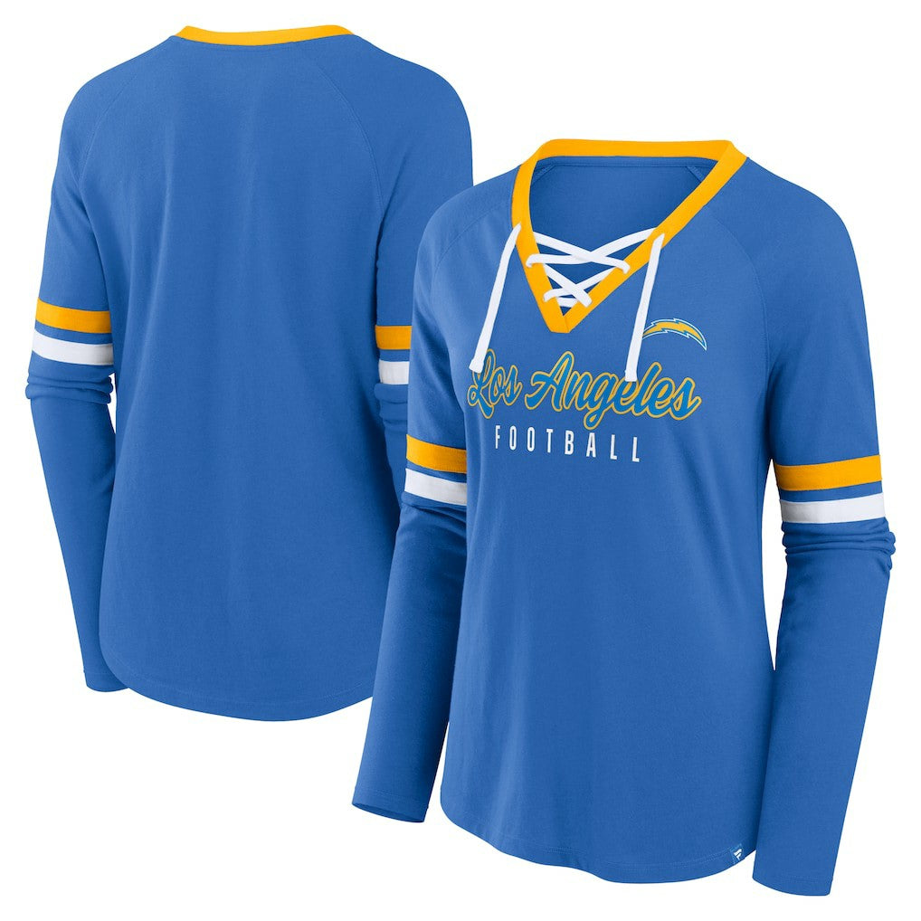 Women's Won and Done Lace-Up Long Sleeve Fashion Top - Los Angeles Chargers