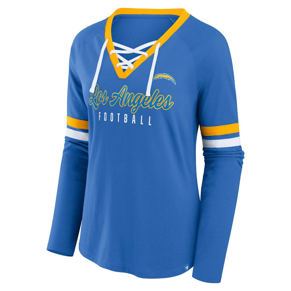 Women's Won and Done Lace-Up Long Sleeve Fashion Top - Los Angeles Chargers