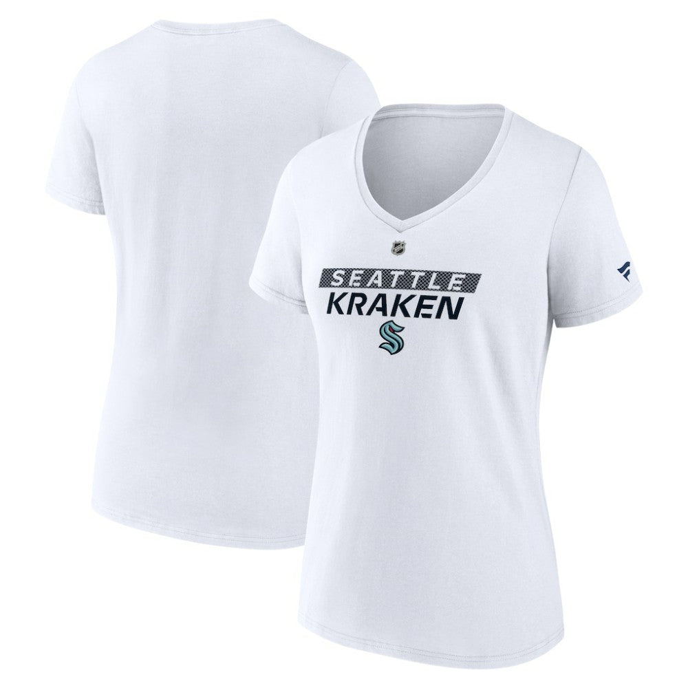 NHL White Seattle Kraken Fanatics Women's Authentic Pro Core Primary V-Neck T-Shirt