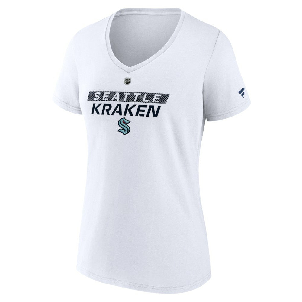 NHL White Seattle Kraken Fanatics Women's Authentic Pro Core Primary V-Neck T-Shirt