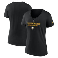NHL Black Pittsburgh Penguins Fanatics Women's Authentic Pro Core Primary V-Neck T-Shirt