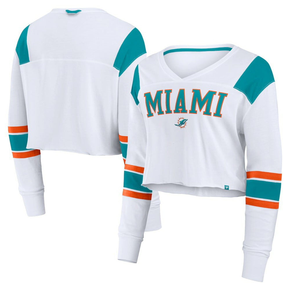 Women's Stretch Cropped Fashion Long Sleeve T-Shirt - Miami Dolphins