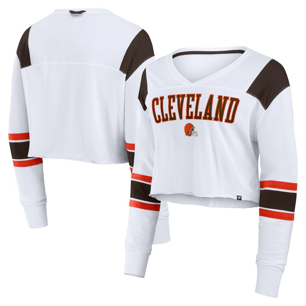 Women's Stretch Cropped Fashion Long Sleeve T-Shirt - Cleveland Browns