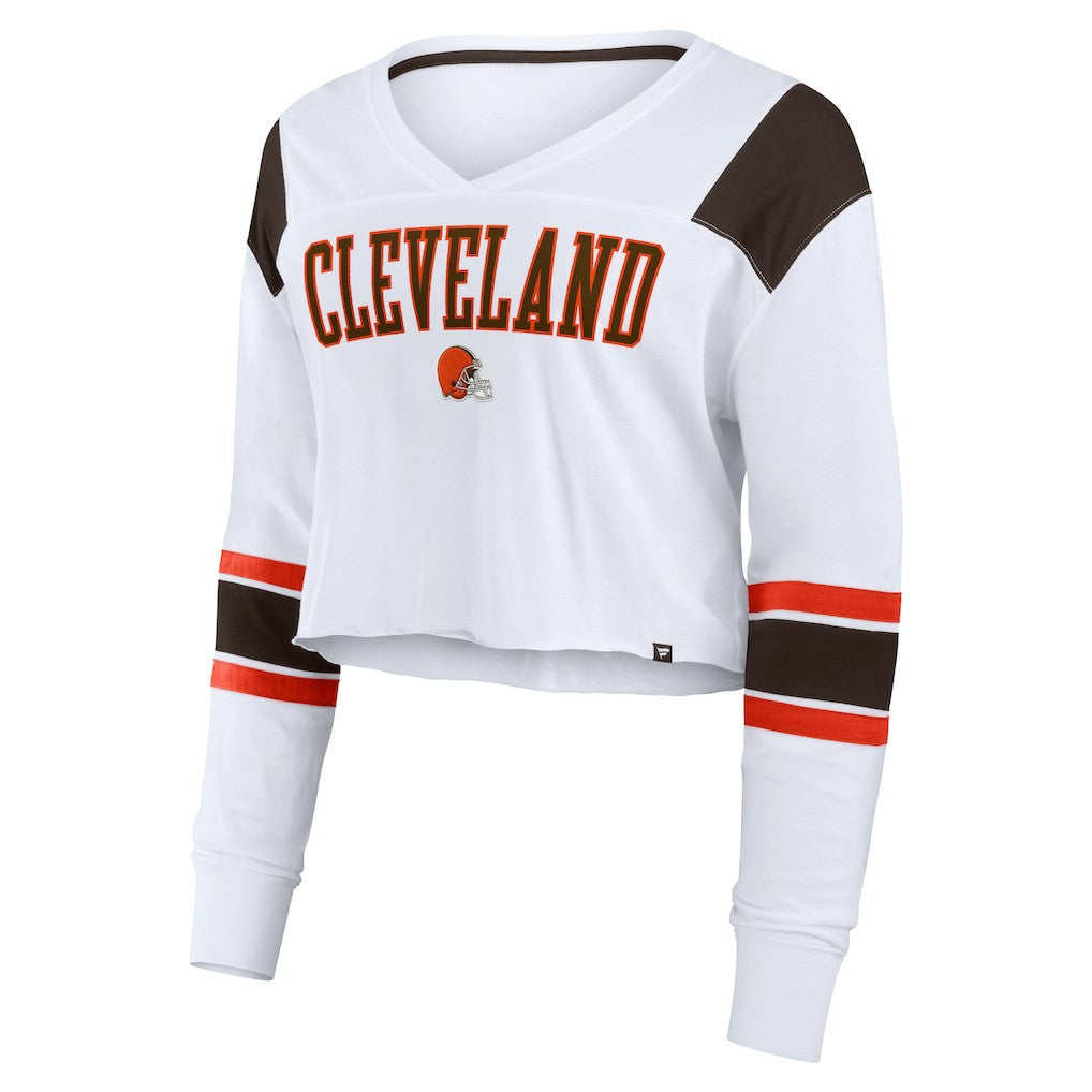 Women's Stretch Cropped Fashion Long Sleeve T-Shirt - Cleveland Browns