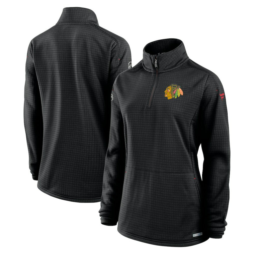 NHL Black Chicago Blackhawks Fanatics Women's Authentic Pro Rink Lightweight Quarter-Zip Pullover Sweatshirt