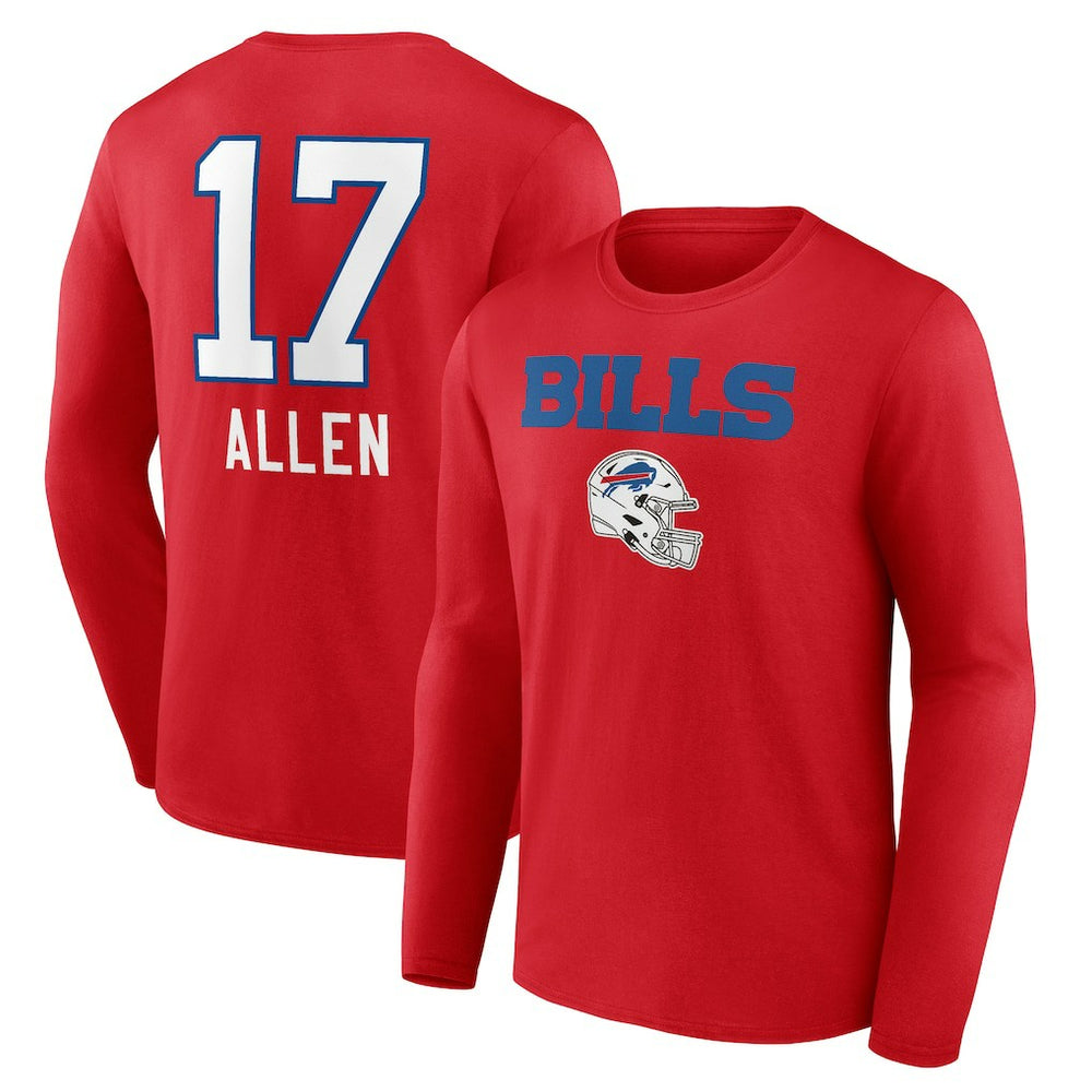 Josh Allen  Team Wordmark Player Name & Number Long Sleeve T-Shirt - Buffalo Bills