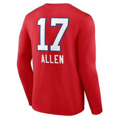 Josh Allen  Team Wordmark Player Name & Number Long Sleeve T-Shirt - Buffalo Bills