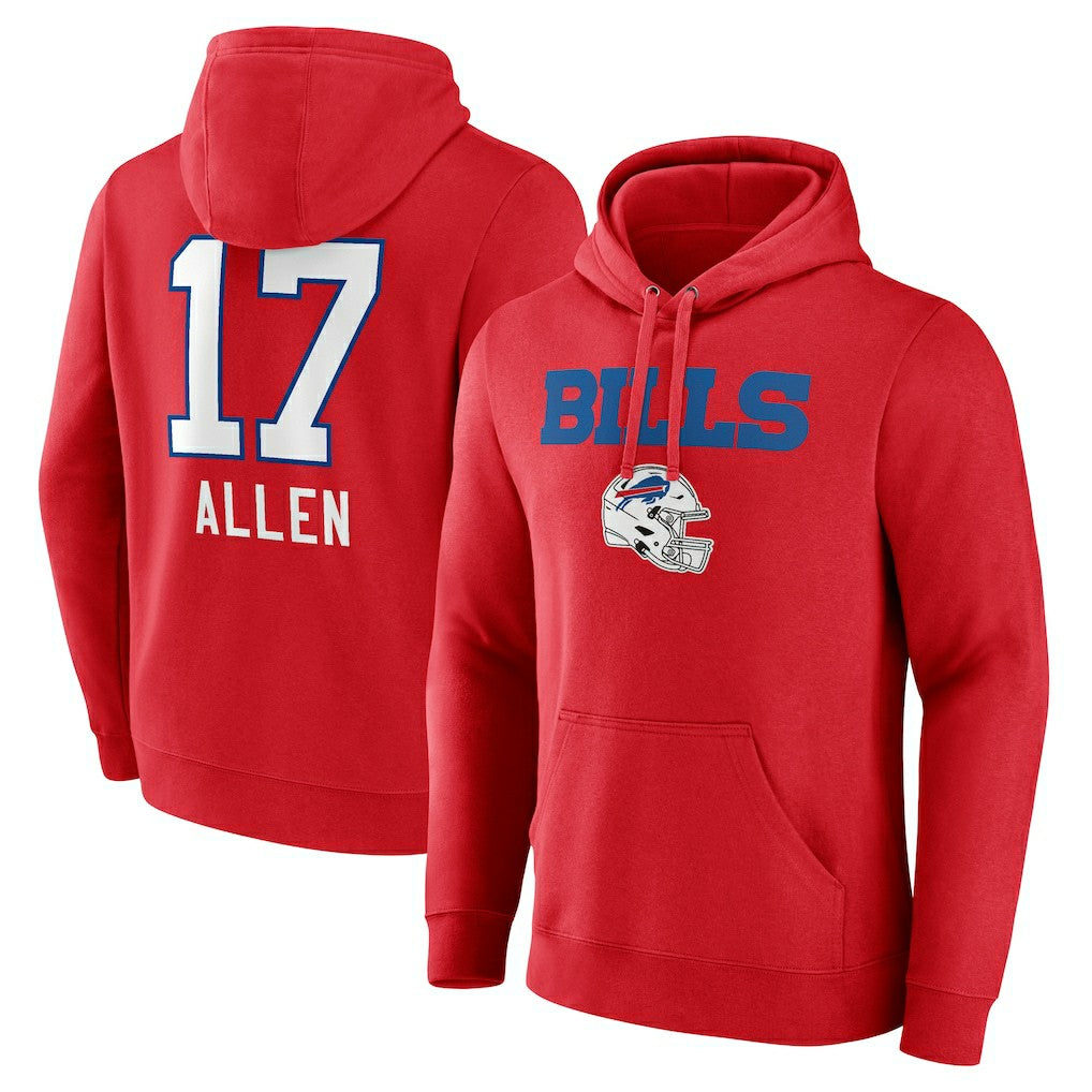 Josh Allen  Team Wordmark Player Name & Number Pullover Hoodie - Buffalo Bills