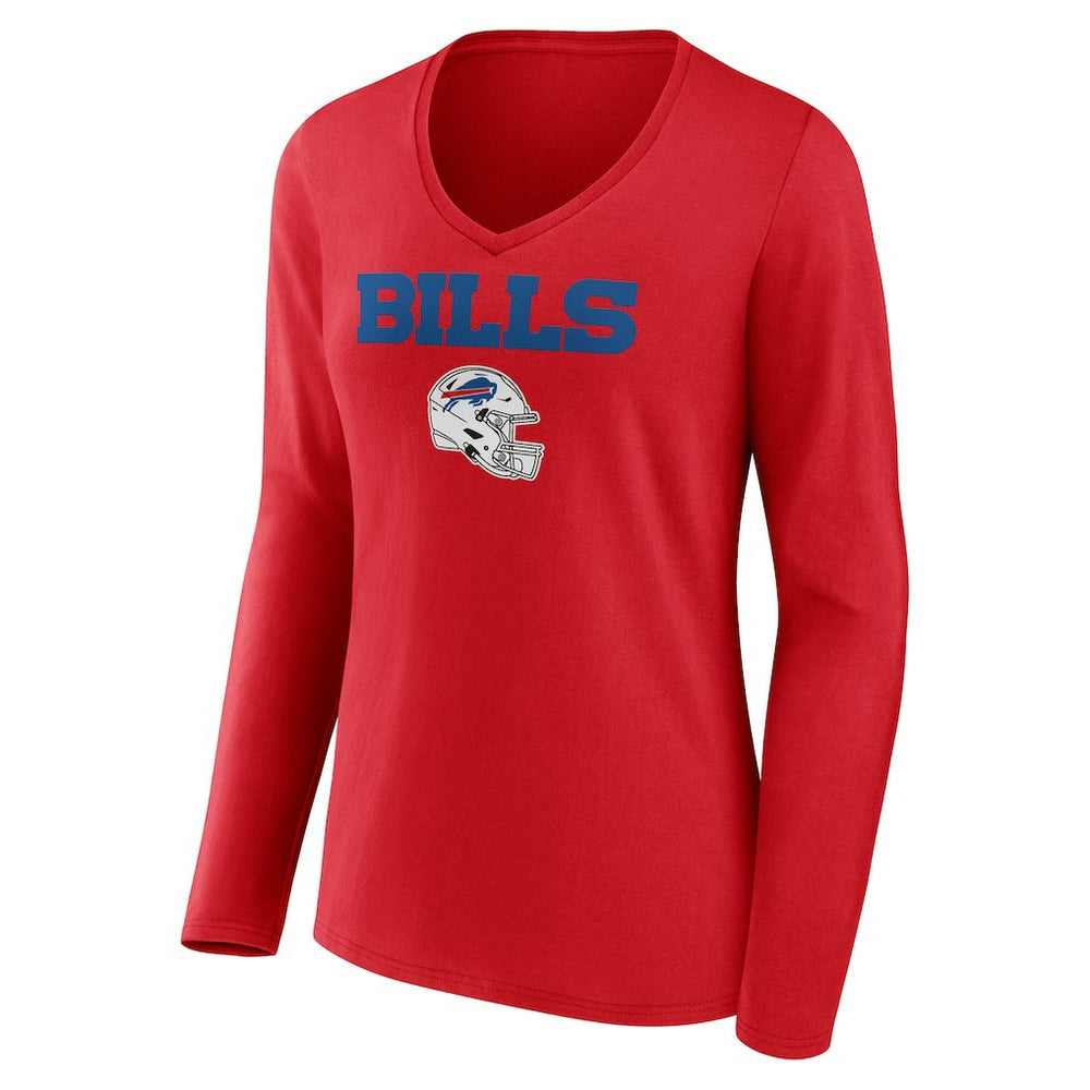 Josh Allen  Women's Team Wordmark Player Name & Number Long Sleeve V-Neck T-Shirt - Buffalo Bills