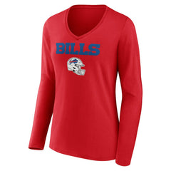 Josh Allen  Women's Team Wordmark Player Name & Number Long Sleeve V-Neck T-Shirt - Buffalo Bills