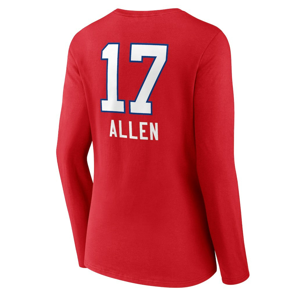 Josh Allen  Women's Team Wordmark Player Name & Number Long Sleeve V-Neck T-Shirt - Buffalo Bills