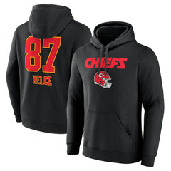 Travis Kelce  Team Wordmark Player Name & Number Pullover Hoodie - Kansas City Chiefs