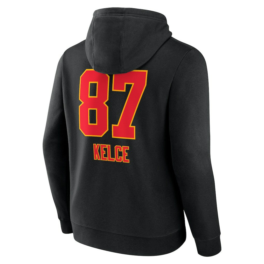 Travis Kelce  Team Wordmark Player Name & Number Pullover Hoodie - Kansas City Chiefs