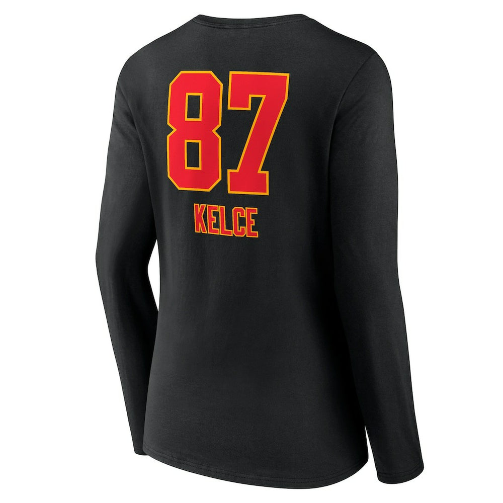 Travis Kelce  Women's Team Wordmark Player Name & Number Long Sleeve V-Neck T-Shirt - Kansas City Chiefs