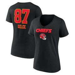 Travis Kelce  Women's Team Wordmark Player Name & Number V-Neck T-Shirt - Kansas City Chiefs