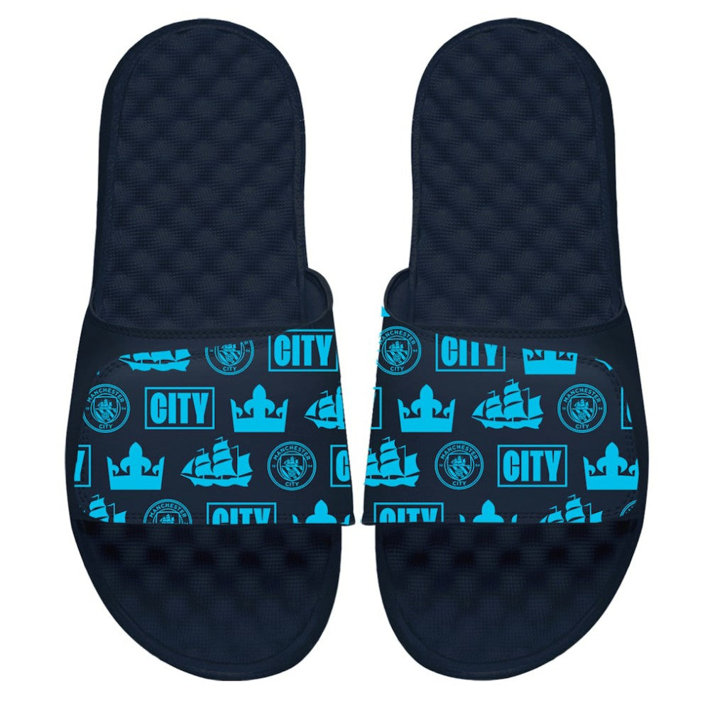 Manchester City ISlide Youth Glyph Pattern Slide Sandals -  Navy