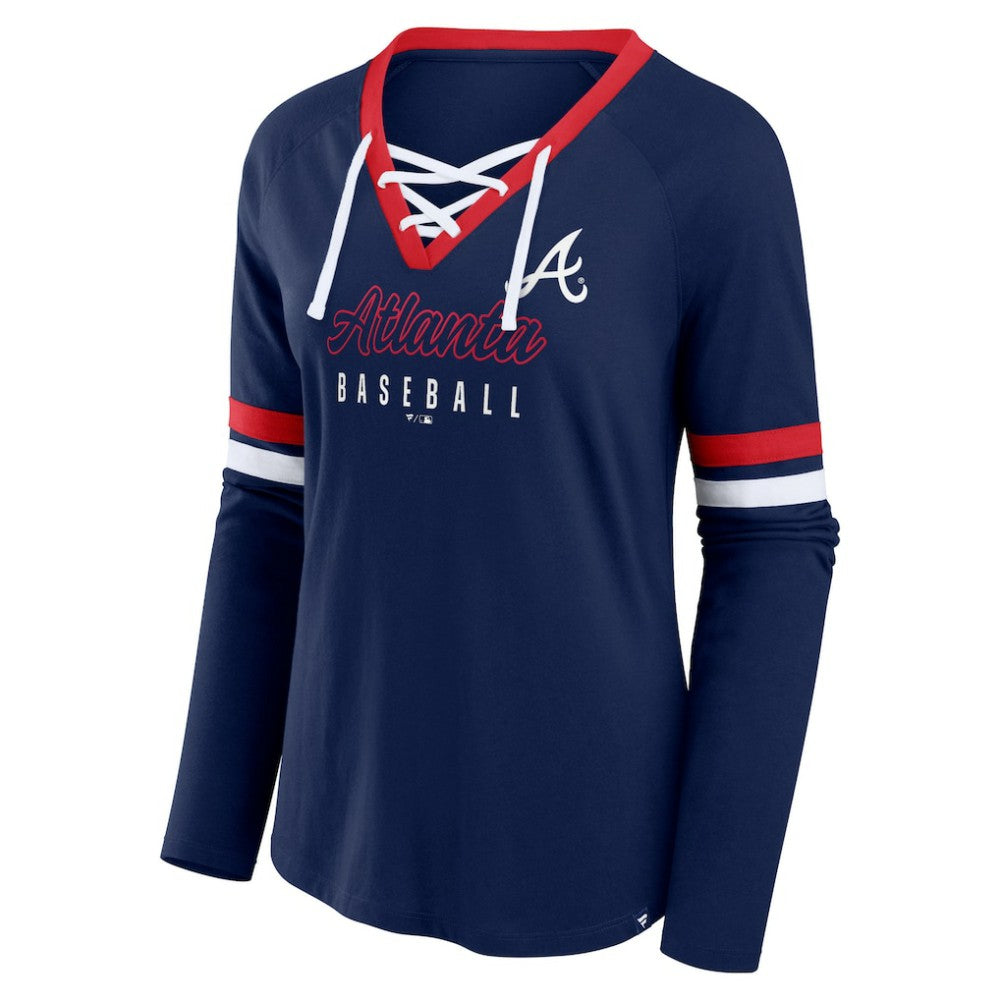 MLB Atlanta Braves Fanatics Women's Won & Done Raglan Lace-Up Long Sleeve T-Shirt