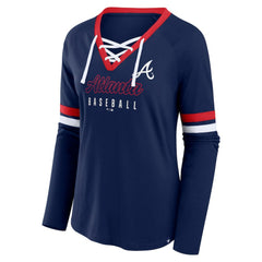 MLB Atlanta Braves Fanatics Women's Won & Done Raglan Lace-Up Long Sleeve T-Shirt