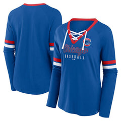 MLB Chicago Cubs Fanatics Women's Won & Done Raglan Lace-Up Long Sleeve T-Shirt