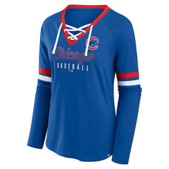 MLB Chicago Cubs Fanatics Women's Won & Done Raglan Lace-Up Long Sleeve T-Shirt