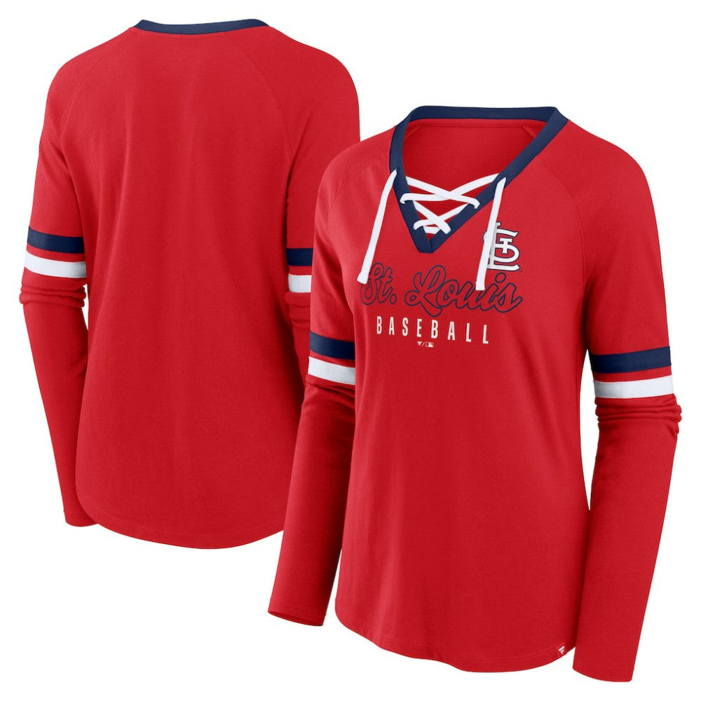 MLB St. Louis Cardinals Fanatics Women's Won & Done Raglan Lace-Up Long Sleeve T-Shirt