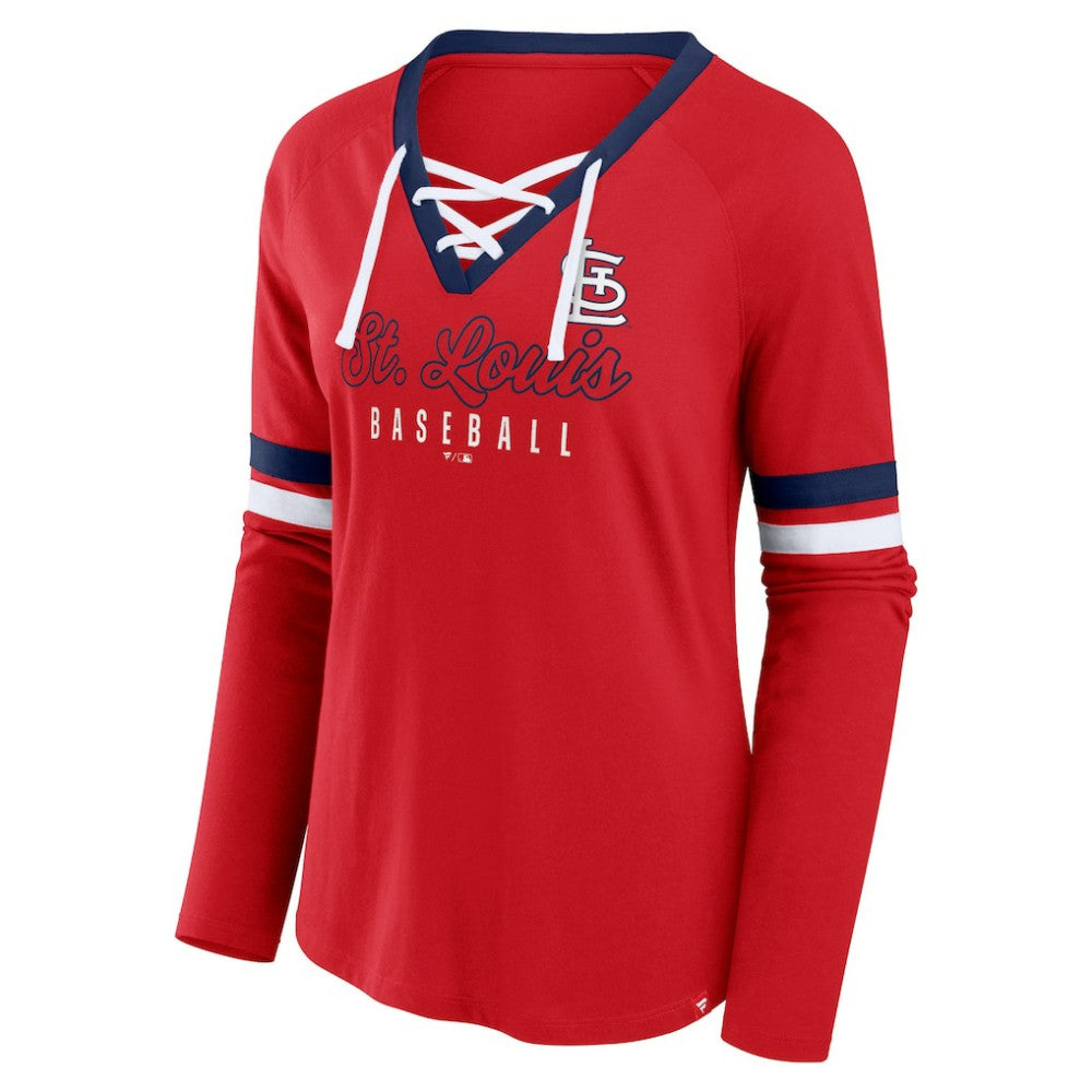 MLB St. Louis Cardinals Fanatics Women's Won & Done Raglan Lace-Up Long Sleeve T-Shirt