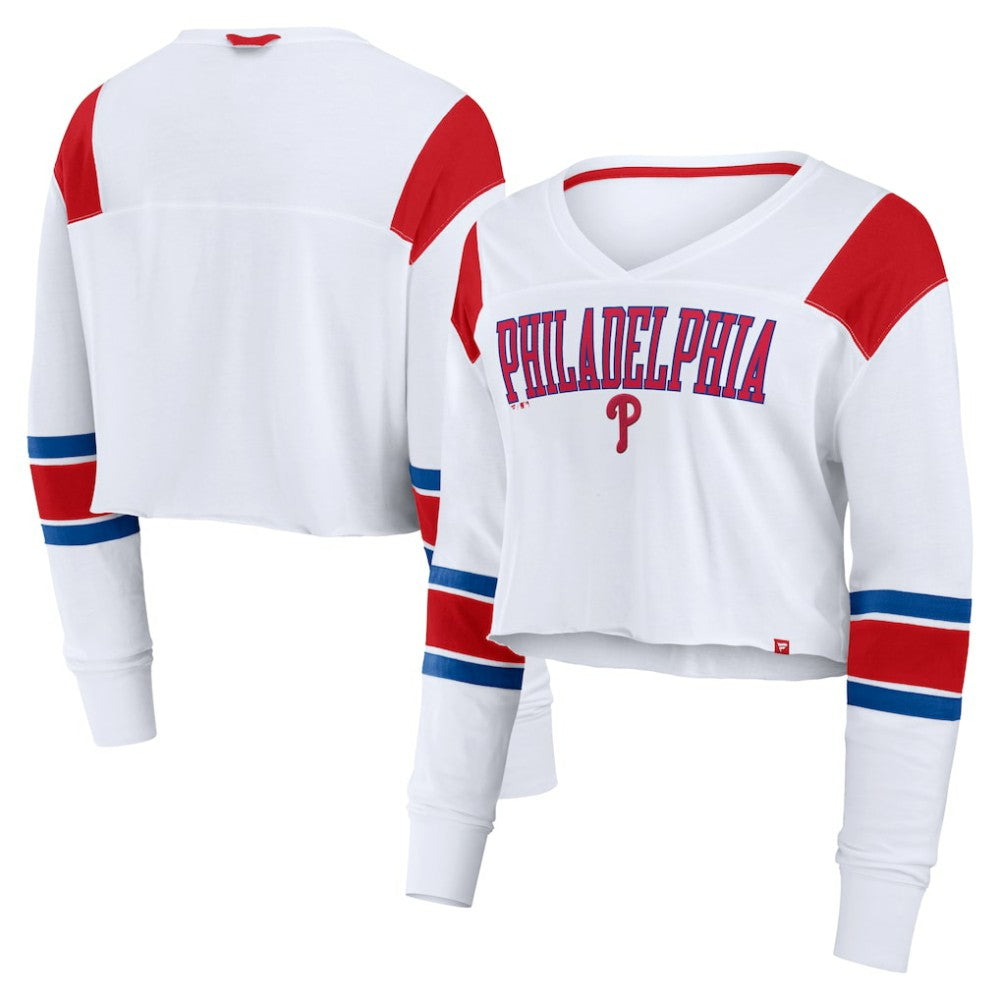 MLB Philadelphia Phillies Fanatics Women's Stretch Cropped Fashion Long Sleeve T-Shirt