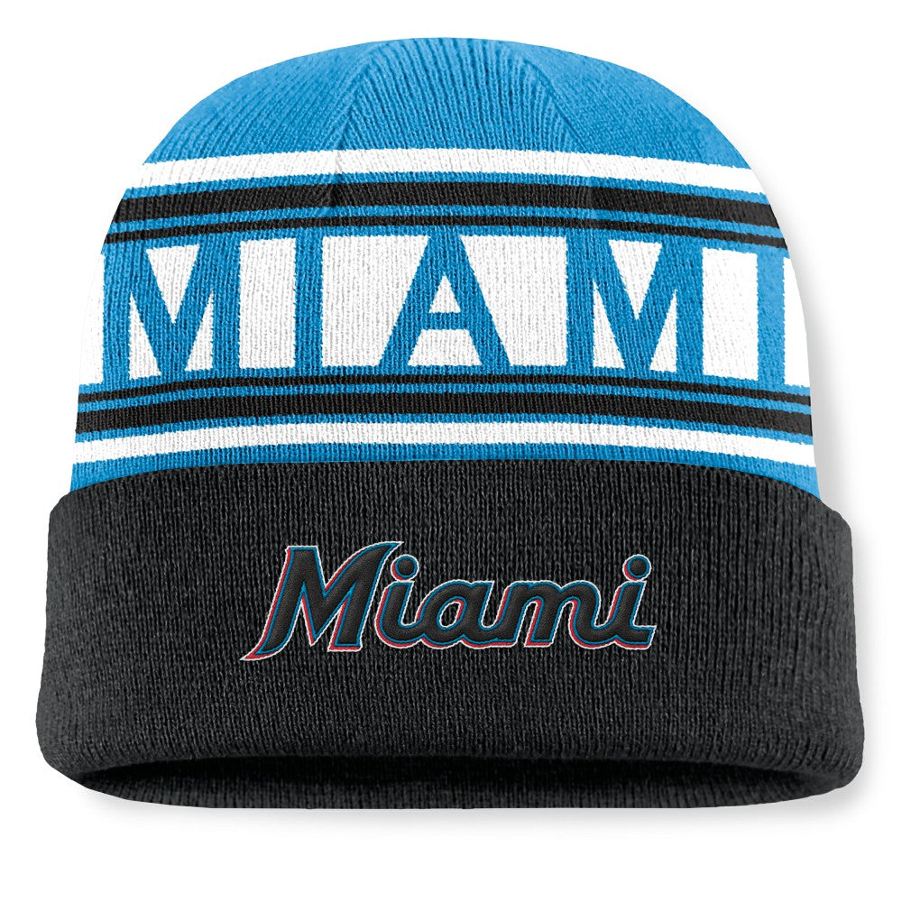 MLB Miami Marlins Fanatics Fundamental Team Stripe Cuffed Knit Hat
