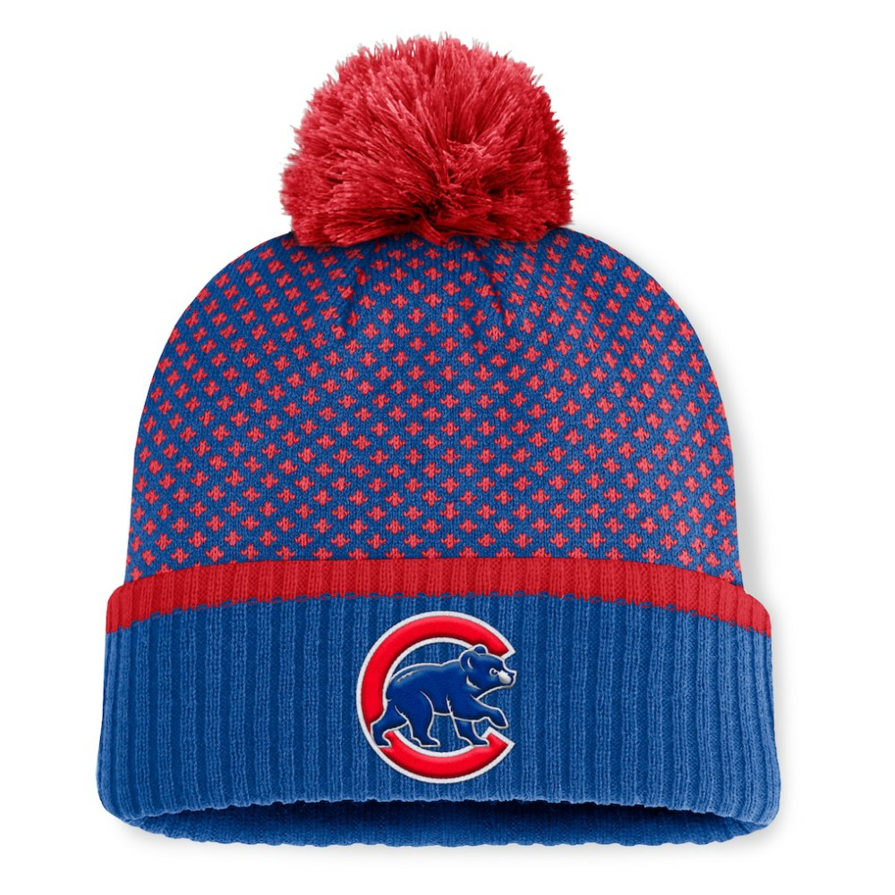 MLB Chicago Cubs Fanatics Women's Fundamental Jacquard Cuffed Knit Hat with Pom