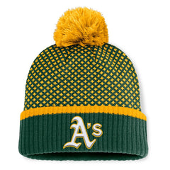 MLB Athletics Fanatics Women's Fundamental Jacquard Cuffed Knit Hat with Pom