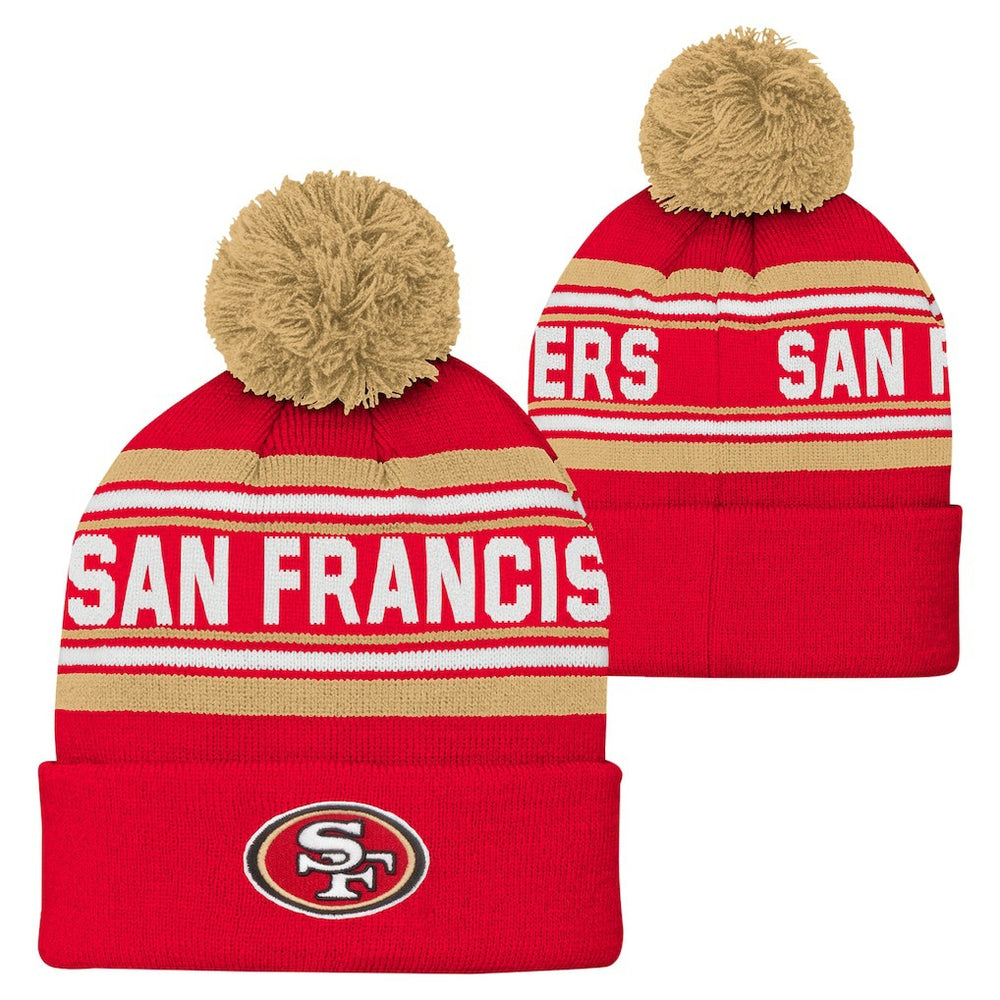 Youth Jacquard Cuffed Knit Hat with Pom - San Francisco 49ers