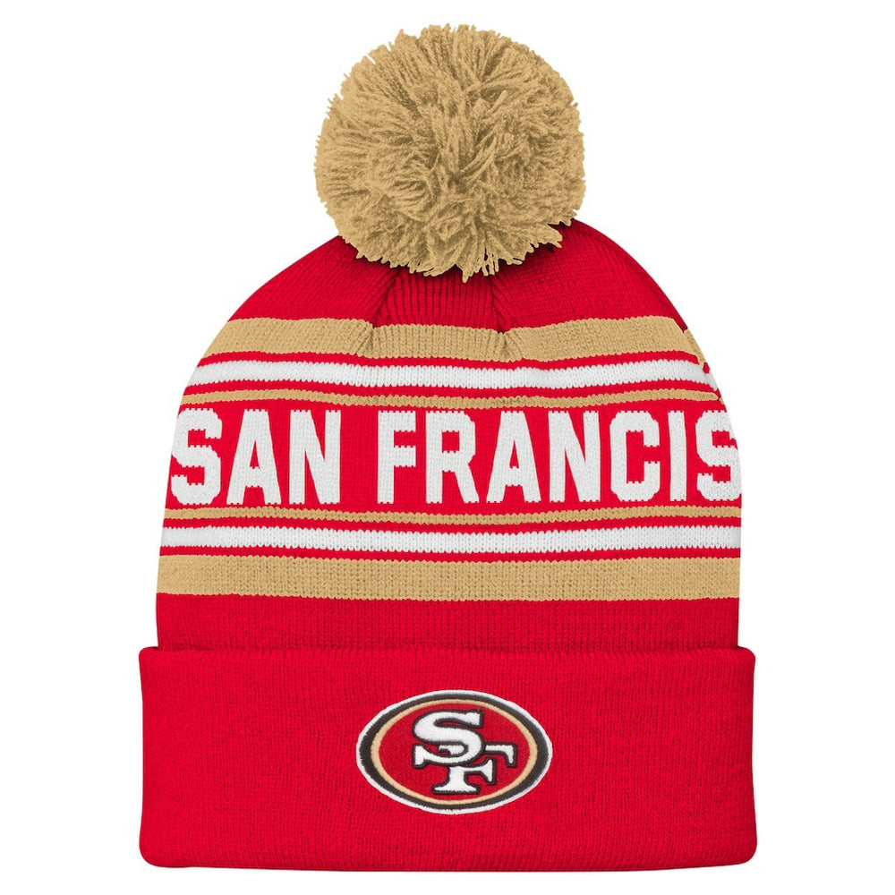 Youth Jacquard Cuffed Knit Hat with Pom - San Francisco 49ers