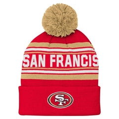 Youth Jacquard Cuffed Knit Hat with Pom - San Francisco 49ers