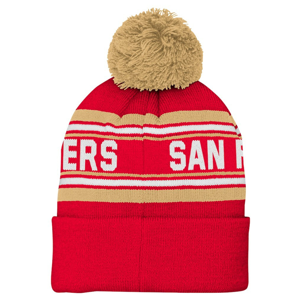 Youth Jacquard Cuffed Knit Hat with Pom - San Francisco 49ers