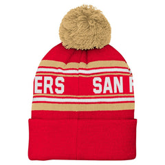 Youth Jacquard Cuffed Knit Hat with Pom - San Francisco 49ers