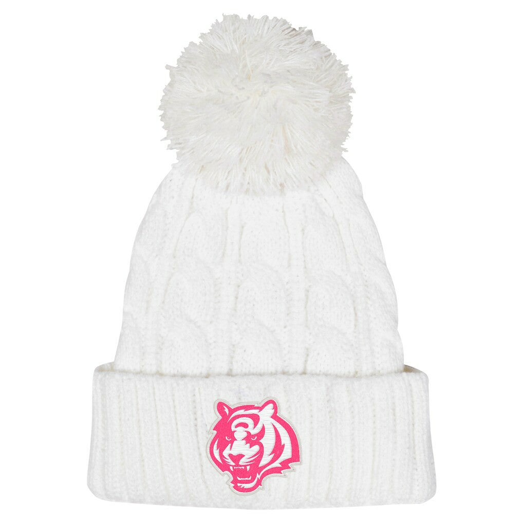 Girls Youth Cable Cuffed Knit Hat with Pom - Cincinnati Bengals