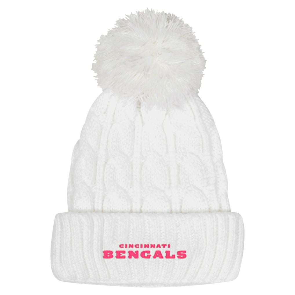 Girls Youth Cable Cuffed Knit Hat with Pom - Cincinnati Bengals