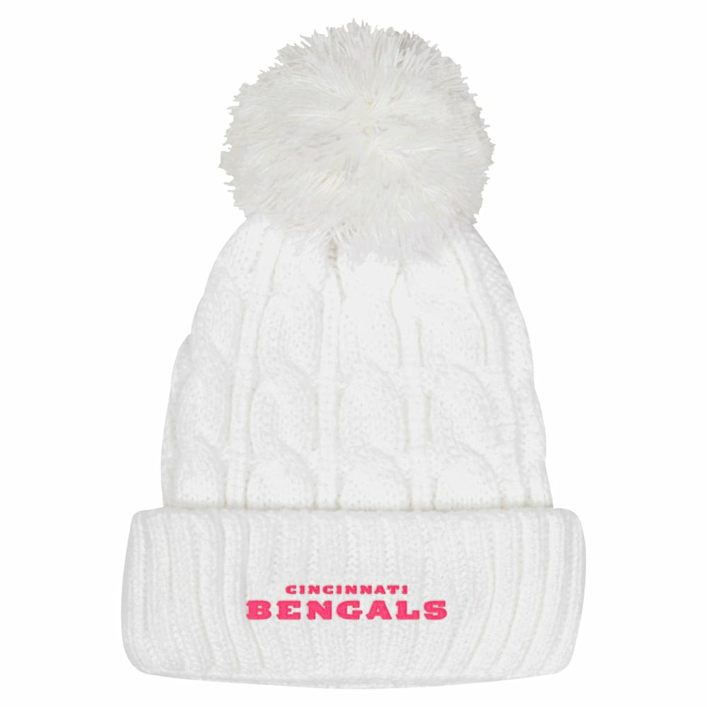 Girls Youth Cable Cuffed Knit Hat with Pom - Cincinnati Bengals