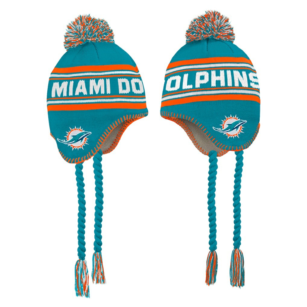 Preschool Jacquard Tassel Knit Hat with Pom - Miami Dolphins