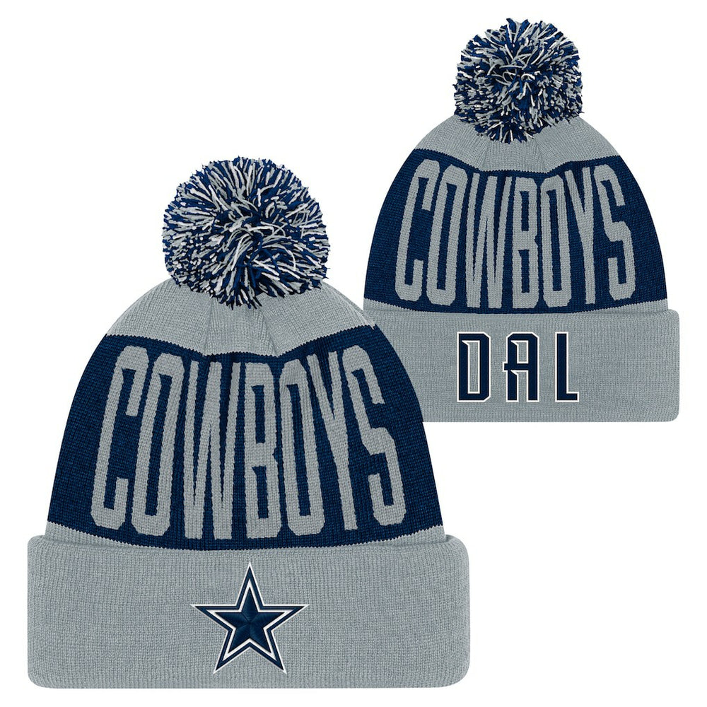 Youth Bevel Cuffed Knit Hat with Pom - Dallas Cowboys