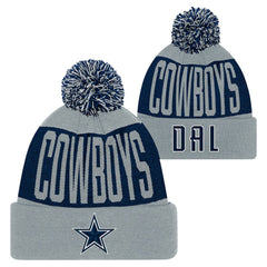 Youth Bevel Cuffed Knit Hat with Pom - Dallas Cowboys