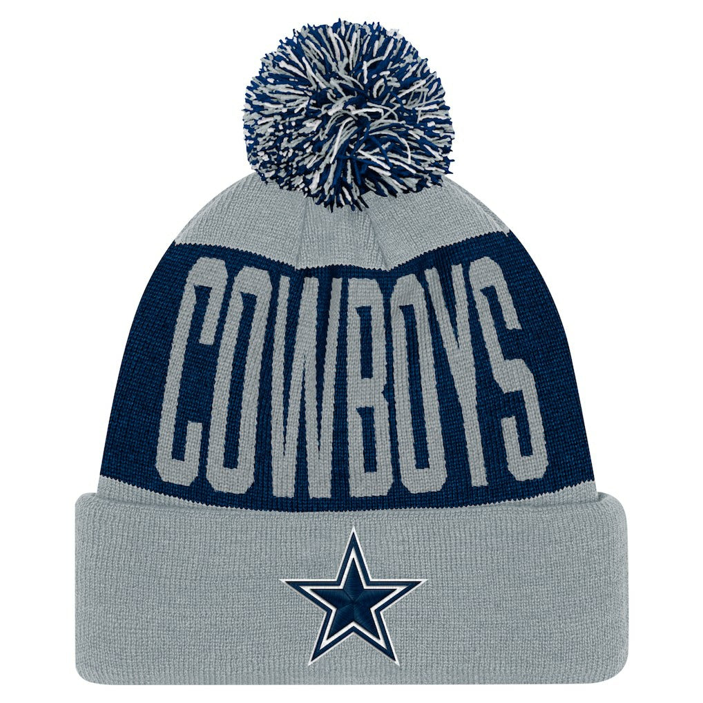 Youth Bevel Cuffed Knit Hat with Pom - Dallas Cowboys