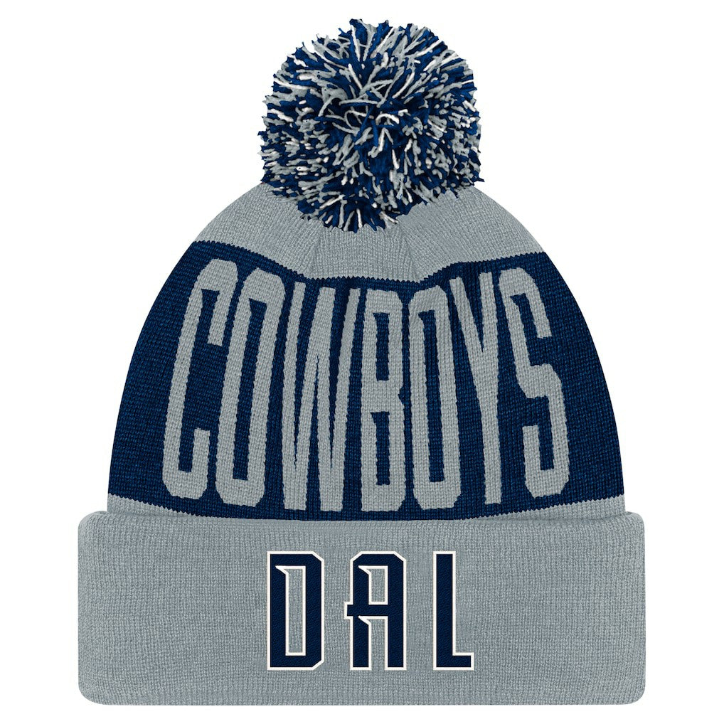 Youth Bevel Cuffed Knit Hat with Pom - Dallas Cowboys