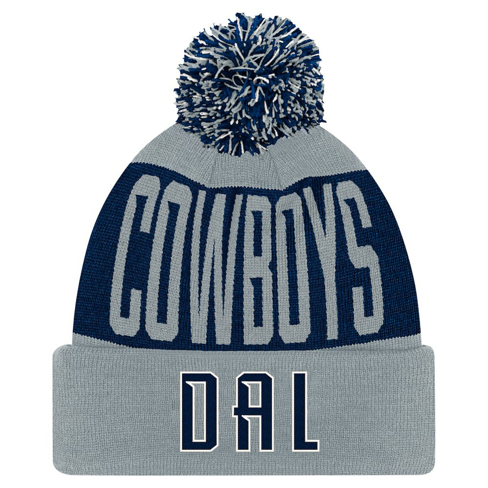 Youth Bevel Cuffed Knit Hat with Pom - Dallas Cowboys