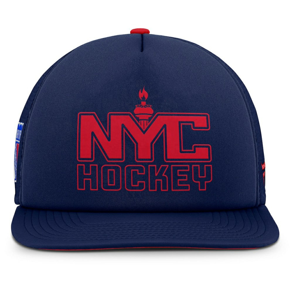 NHL Navy/Red New York Rangers Fanatics Authentic Pro Hometown Rink Foam Trucker Snapback Hat