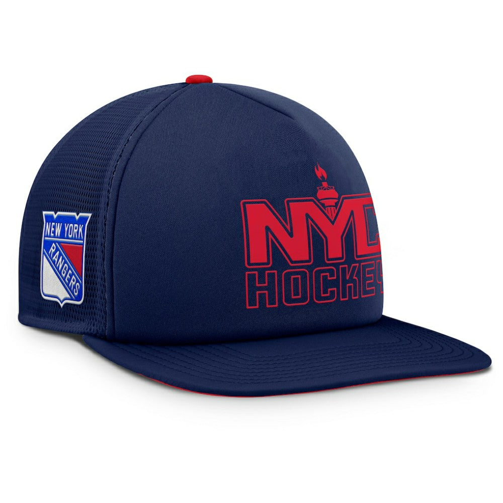 NHL Navy/Red New York Rangers Fanatics Authentic Pro Hometown Rink Foam Trucker Snapback Hat