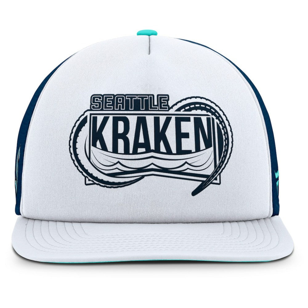 NHL White/Deep Sea Blue Seattle Kraken Fanatics Authentic Pro Hometown Rink Foam Trucker Snapback Hat