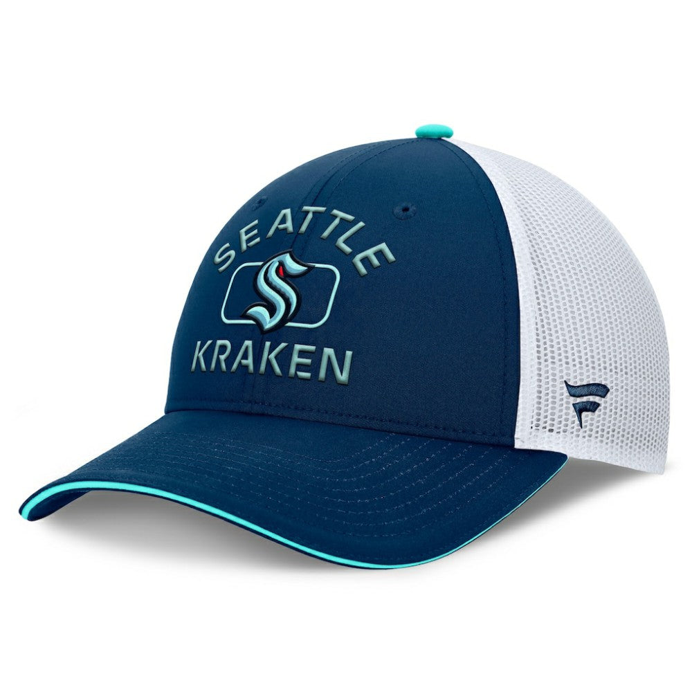 NHL Deep Sea Blue/White Seattle Kraken Fanatics Authentic Pro Rink Trucker Hat