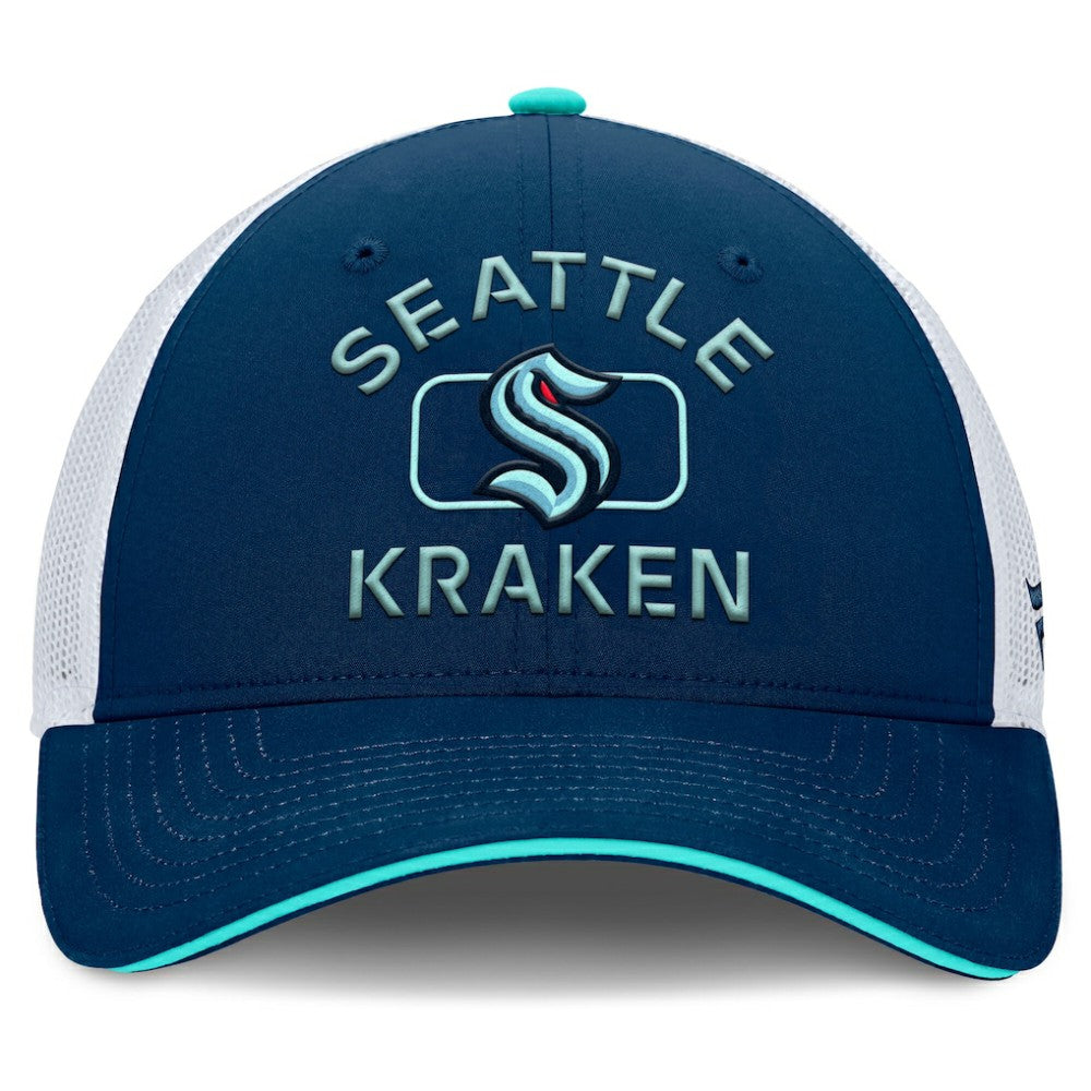 NHL Deep Sea Blue/White Seattle Kraken Fanatics Authentic Pro Rink Trucker Hat