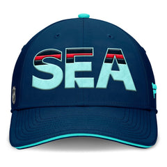 NHL Deep Sea Blue/Light Blue Seattle Kraken Fanatics Authentic Pro Rink Team Code Flex Hat